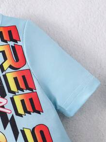 Baby Boy Cute Motorcycle Pattern Snug Fit Round Neck T-Shirt And Leggings Set, Home Wear - Mint Green - View 4