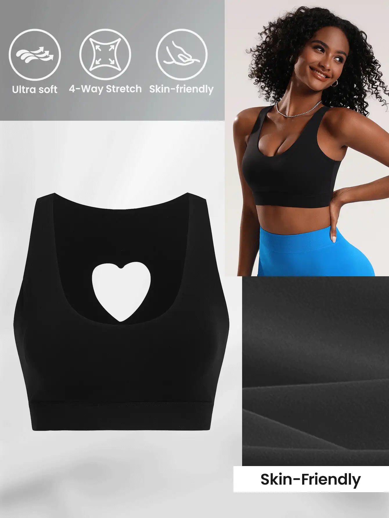 SHEIN Sports Của phụ nữ Gợi cảm Xu hướng: Cắt giảm Thiết kế trái tim Yoga Bras thể thao , Không lưng & Đúng mốt , Thích hợp Đối với Đường phố Và Khỏe mạnh - màu đen - Xem 3