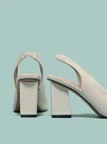 Women's Pointed Toe High Heel Pumps With Back Strap - Beige - View 8