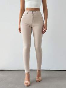 Cottnline Women's Solid Color Skinny Denim Pants For Daily Wear