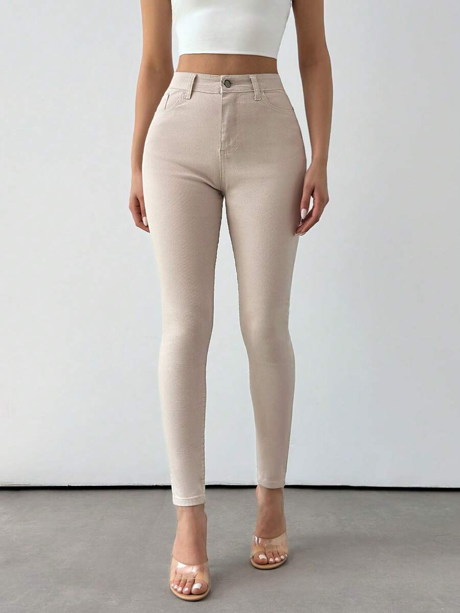 Cottnline Women's Solid Color Skinny Denim Pants For Daily Wear