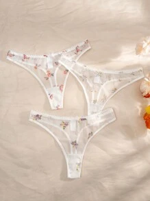 3 件装女士透气印花网眼舒适性感丁字裤内裤