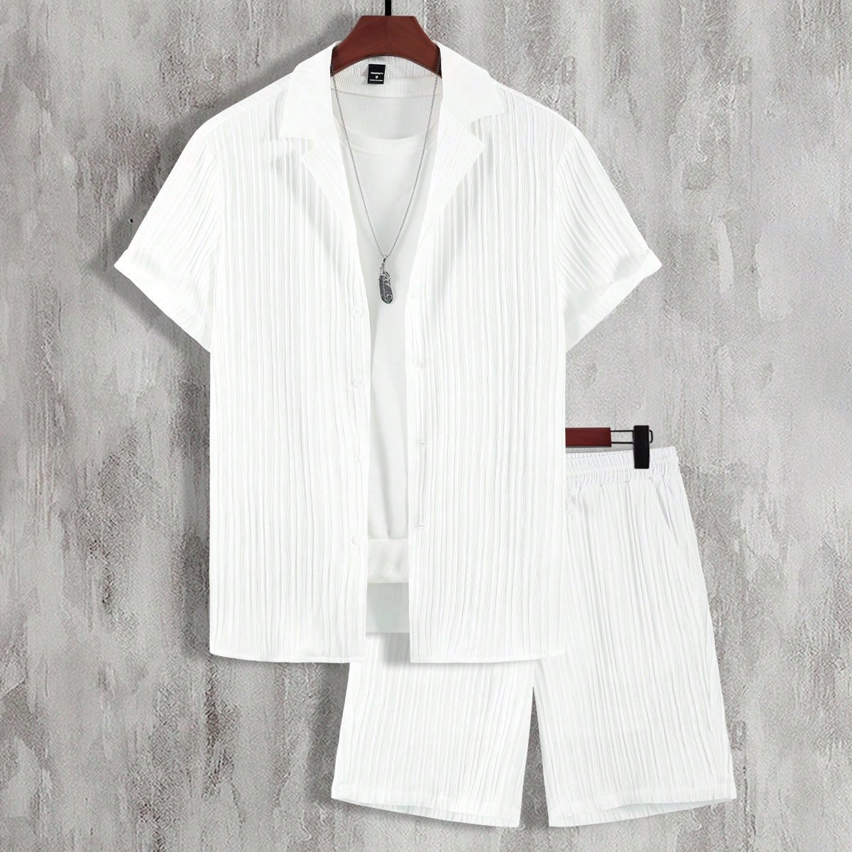 Conjunto de camisa de manga corta y pantalones cortos de unicolor casual de verano para hombre, para el esposo