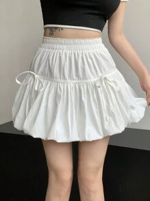 DAZY 女士夏季純色荷葉邊休閒短裙 - 白色 - 查看 5