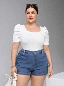 SHEIN Essnce Paquete de 3 camisetas de cuello cuadrado ajustadas de verano para mujer talla grande, ropa de verano para mujer, blusas lindas, camisetas a rayas, atuendos de verano, blusas talla grande, blusas curvilíneas