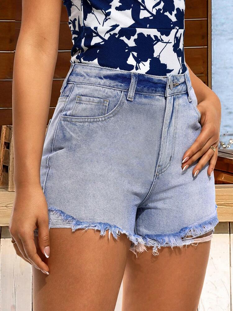 Women's Casual Frayed Edge Denim Shorts For Summer