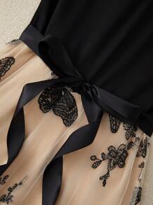 Franclia 优雅魅力无袖网眼腰带连衣裙，束腰超长度假海滩装女式 - 黑色 - 查看 5