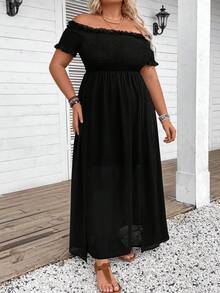 SHEIN CURVE+ Robe en mousseline de soie à patchwork grande taille - Noir - Voir 6