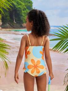 Little Girls' One Piece Swimsuit (Random Print) - Orange - View 4