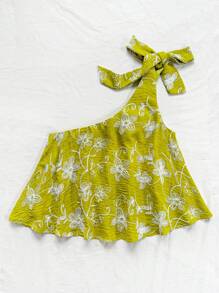 Soleia 女士夏季浪漫花卉刺绣单肩蝴蝶结宽松短款上衣，适合毕业典礼和婚礼 - 綠色 - 查看 3