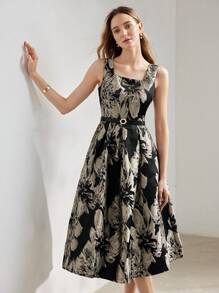 MOTF PREMIUM 花卉印花方領擴腳裙