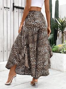 Chiquease Leopard Print Wide Leg Vacation Leisure Pants - Khaki - View 2