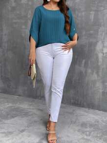 SHEIN LUNE Plus Size Solid Round Neck Casual Daily Summer Shirt