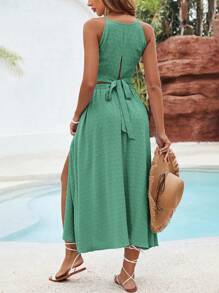 SHEIN VCAY Solid Color Texture Casual Two Pieces Beach Set For Vacation - Mint Green - View 2