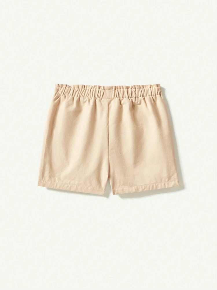 Baby Girl Solid Color Black & White Plaid Elastic Waist Casual Shorts 2pcs/Set