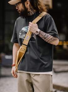 Maden復古深海魚絨印花T恤，圓領，短袖 - 深灰色 - 查看 5