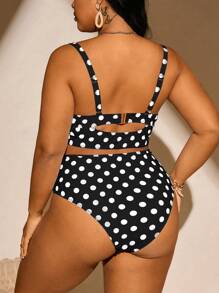 Swim Mod Plus Size Polka Dot Print Vacation Swimwear Bikini Set With Swimming Top And Bottom Summer