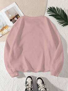 EMERY ROSE Plus Size Women's Letter Graphic Round Neck Sweatshirt Graduation,Back To School,Teacher Pullover Fall Winter Autumn - Dusty Pink - View 2