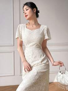 Modelyn 女性優雅純色空心腰帶長裙，夏季