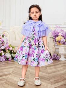 Bộ váy không tay dệt nơ bằng lưới dệt cho cô gái trẻ - Màu tím - Xem 3