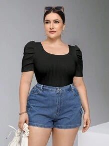 SHEIN Essnce Paquete de 3 camisetas de cuello cuadrado ajustadas de verano para mujer talla grande, ropa de verano para mujer, blusas lindas, camisetas a rayas, atuendos de verano, blusas talla grande, blusas curvilíneas