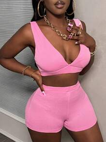 Slaydiva 2024 New Spring Summer Women's Sleeveless Top And Tight Shorts Two-Piece Set
