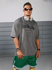 Manfinity Sport Corelite 夏季男友风男士字母印花圆领短袖运动T恤