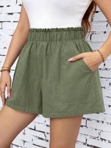 SHEIN Clasi 2pcs Plus Size Shorts Set, Cool & Comfortable, Large Pockets, Black And Green, Summer Country Concert Outfit,Business Casual Woman