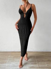 Breezaya Vestido de punto elegante para mujer con estilo de vacaciones de 2024, ajustado y sin espalda