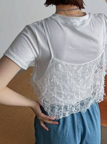 FRIFUL Top tipo "babydoll" con lazo decorativo y diseño calado en unicolor para mujer - Blanco - Ver 6