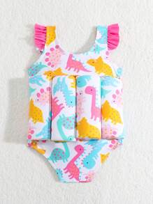 Maillot de bain une pièce gonflable imprimé dinosaure pour bébé fille pour l'été à la plage