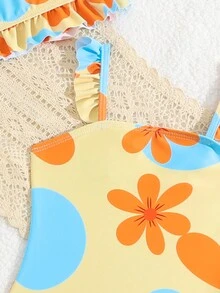 Little Girls' One Piece Swimsuit (Random Print) - Orange - View 7