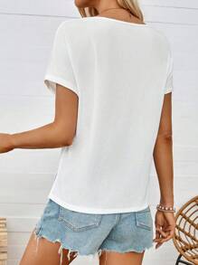 SHEIN LUNE Weißes Lässig-T-Shirt für Damen mit Fledermausärmeln und dezentem Schlitz am Saum