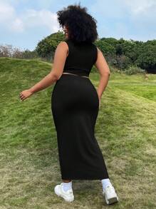 SHEIN EZwear 淺色針織女士上衣和裙子套裝 - 黑色 - 查看 2