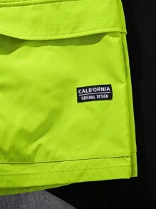 SHEIN Tween Boy Casual Phong cách Hàn Quốc In chữ Khối màu Áo thun có dây rút dây giày Đường viền cổ tròn, Bộ quần short dệt hoa - màu xanh lá - Xem 4