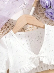 SHEIN 青少女復古風格鈕扣上衣和荷葉邊Cami連衣裙2件套 - 彩色 - 查看 3