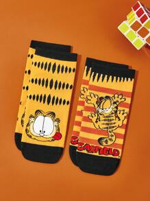 GARFIELD | SHEIN 2 Pairs Cartoon Letter Pattern Women Ankle Socks - Orange - View 2