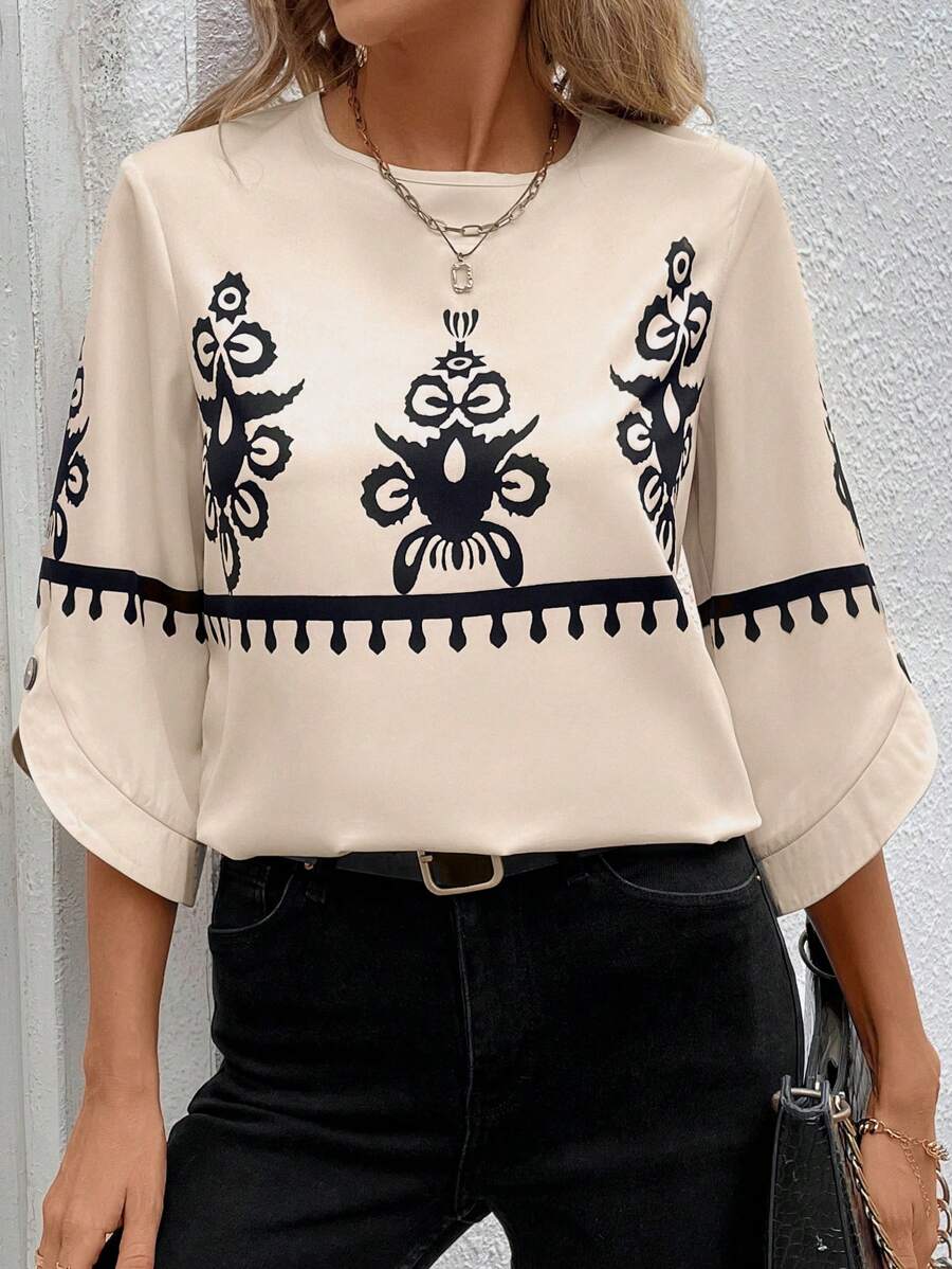 SHEIN Clasi 女式复古风格印花日常衬衫