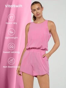 GLOWMODE Enterizo con recortes, bolsillos y ropa interior incorporada para correr y hacer ejercicio de impacto medio con secado rápido VitalSwift en talla mediana