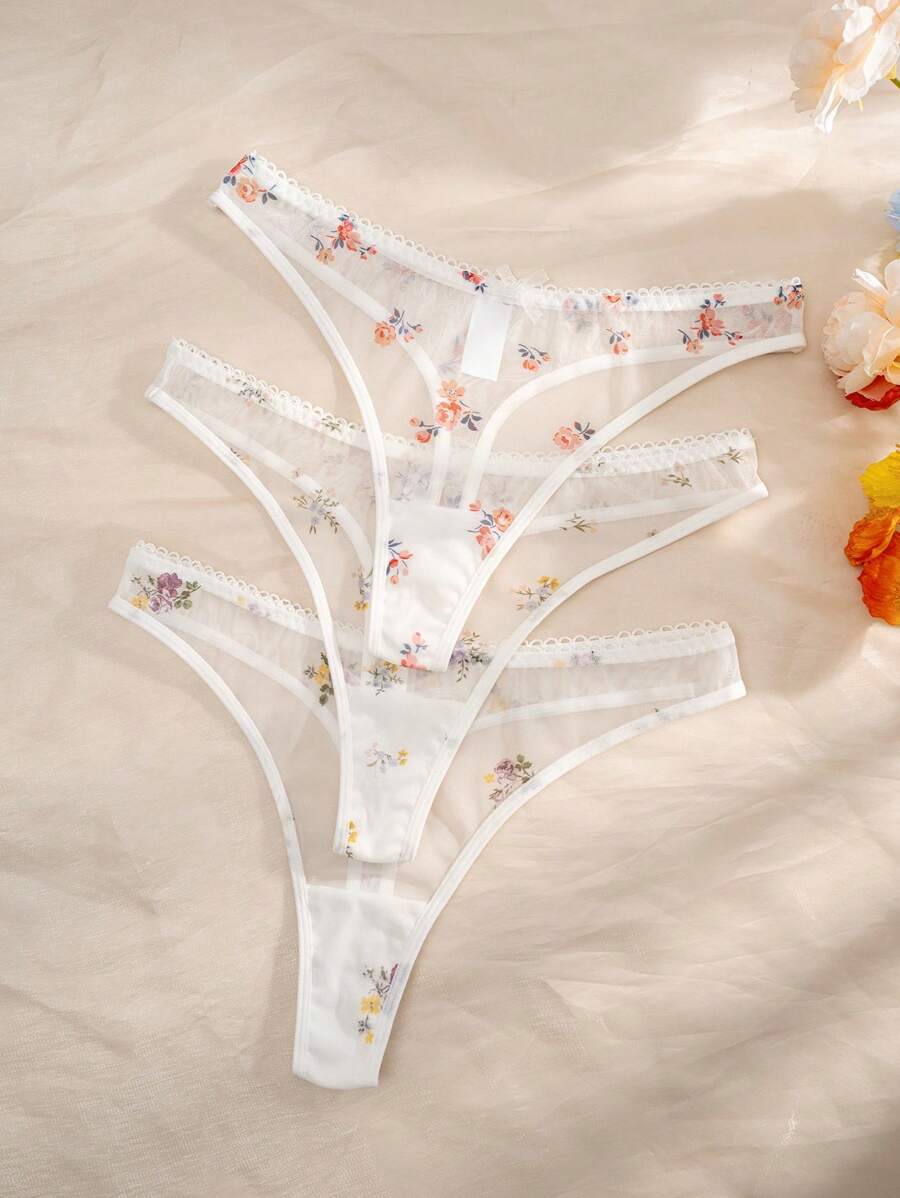 3 件装女士透气印花网眼舒适性感丁字裤内裤