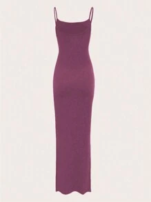 Vestido de dormir largo y ajustado para mujer con tirantes finos y unicolor de verano