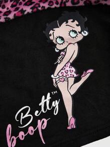 Betty Boop | ROMWE Women's Cartoon Character And Leopard Print Crop Tube Top For Summer - Black - View 10