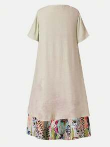 INAWLY Women's Round Neck Short Sleeve Dress - Apricot - View 2