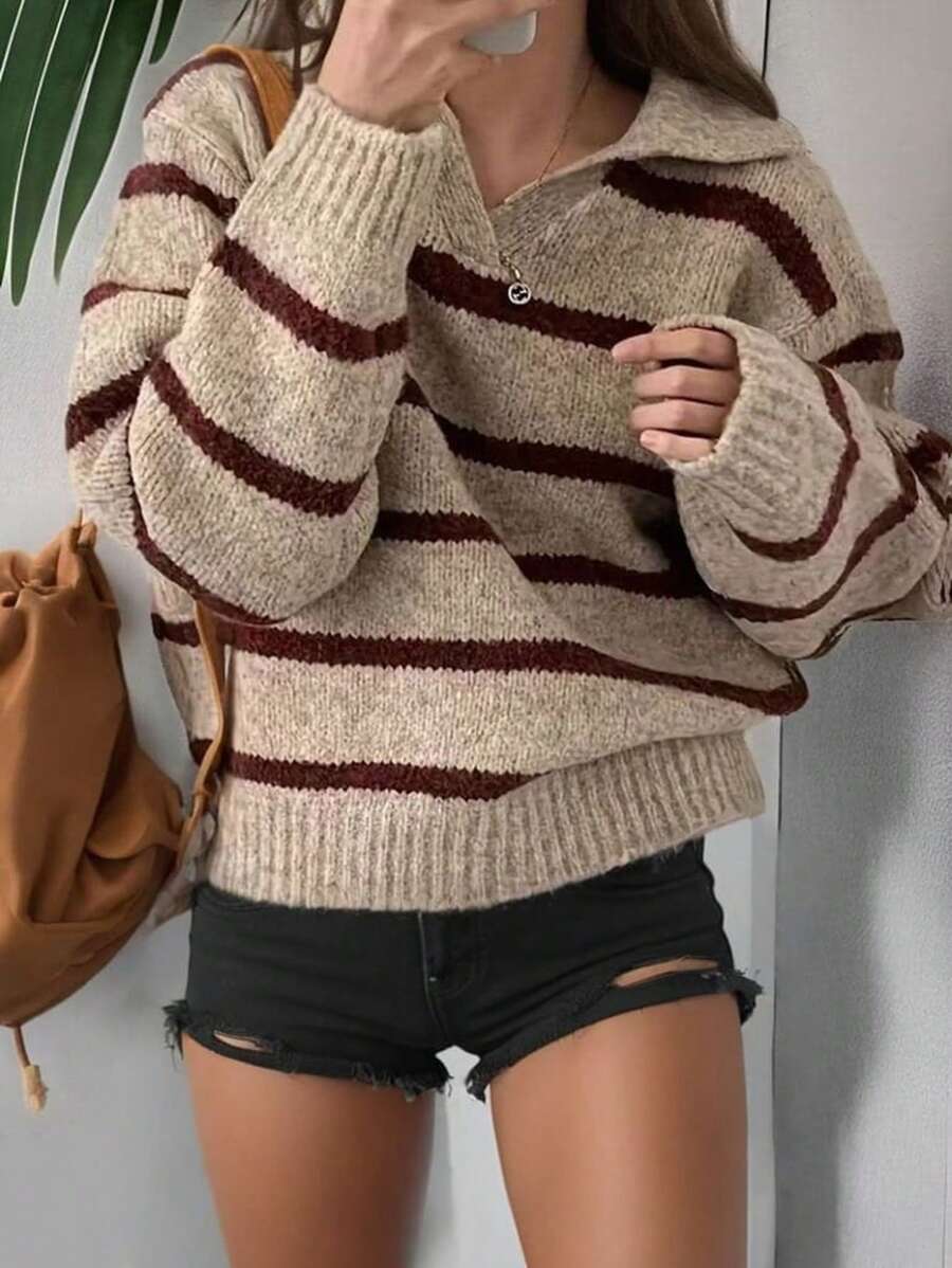 SHEIN Essnce 女士條紋高領套頭毛衣