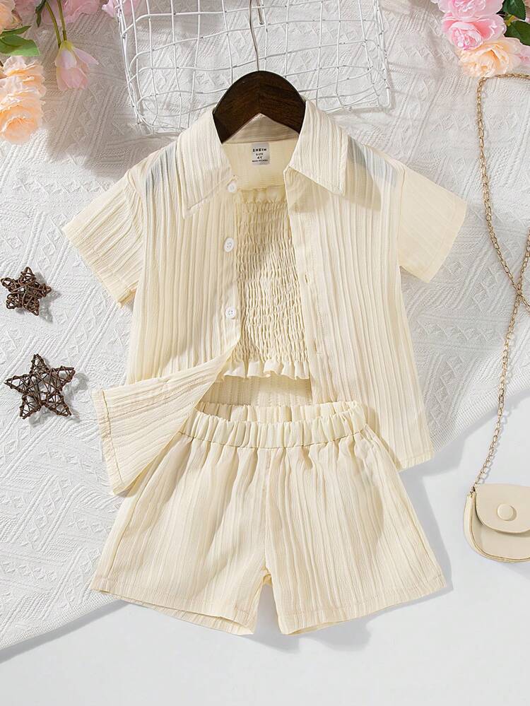 Young Girl Summer Casual Solid Color Vest And Shorts Set
