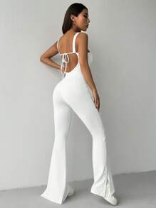 SHEIN EZwear Modny damski letni, sznurowany, rozkloszowany kombinezon bez pleców