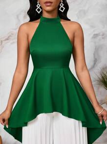 SHEIN Lady Women's Elastic Ruffled Halter Neck Top With Sleeveless Camisole And Wide-Leg Pleated Pants, 2pcs/Set - Multicolor - View 4