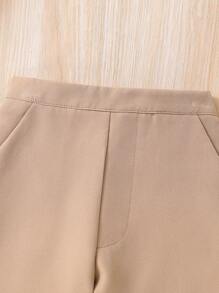 SHEIN Elladie kids 少女淑女紳士風格無袖背心和褲子套裝，適用於春夏季 - 杏色 - 查看 6