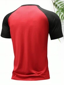 Men's Short Sleeve T-Shirt, Summer New Style With Henley Collar And Contrast Color Design, Personalized Printed Pattern, Regular & Plus Sizes Available, Casual & Sporty Style Half-Sleeve Undershirt - Red - View 2