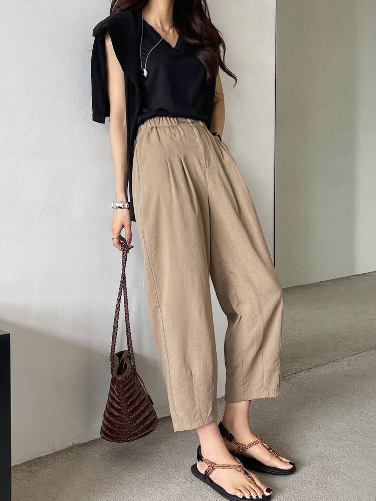 Solid Color Casual Cropped Trousers, Suitable For Holiday And Business Occasions,Teacher Pants Women Dress Pants